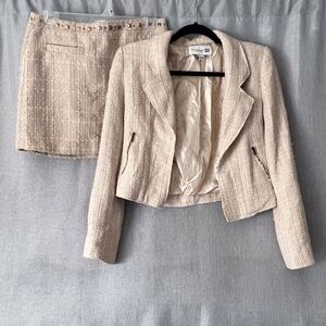 Forever 21 Beige Cream Tweed Shimmer Blazer and Skirt Set